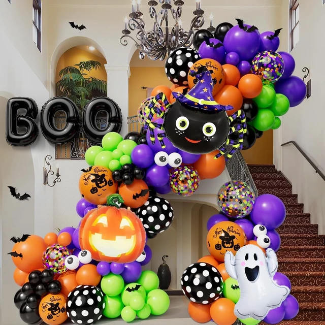 Alt view image 3 of 7 - Halloween Balloon Garland Arch Kit 144PCS with Ghost Pumpkin Spider BOO Foil Balloon Black Orange Green Purple Balloons for Halloween Decorations Balloons Party Supplies
