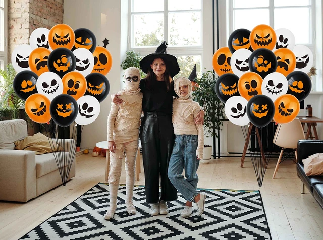 Alt view image 4 of 7 - 60Pcs Halloween Balloons | Halloween Party Decoration,12 Inch Latex Balloons,15 Styles Pumpkin and Ghost Face Balloon,Kids Birthday Party Supplies