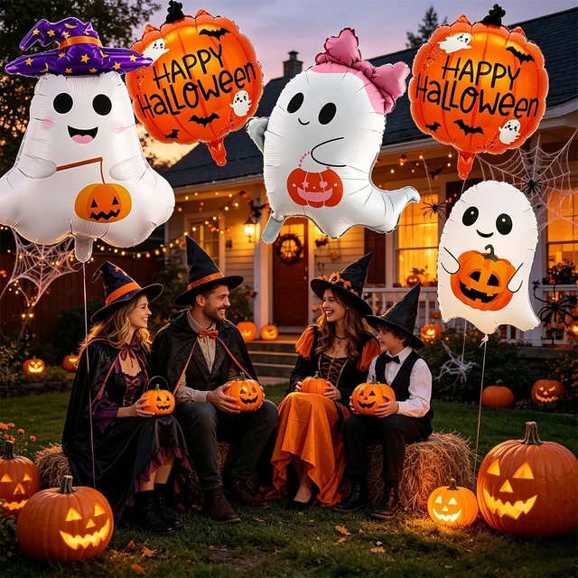 Alt view image 6 of 7 - 8PCS Halloween Party Balloons Pumpkin Balloons Ghosts Foil Balloon for Halloween Party Decorations