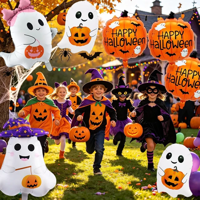 Alt view image 7 of 7 - 8PCS Halloween Party Balloons Pumpkin Balloons Ghosts Foil Balloon for Halloween Party Decorations