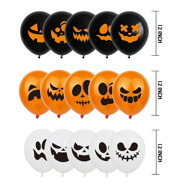 Alt view image 2 of 7 - 60Pcs Halloween Balloons | Halloween Party Decoration,12 Inch Latex Balloons,15 Styles Pumpkin and Ghost Face Balloon,Kids Birthday Party Supplies