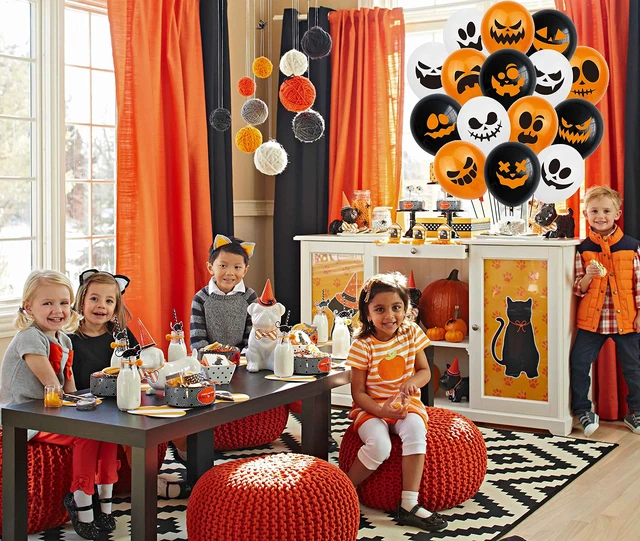 Alt view image 6 of 7 - 60Pcs Halloween Balloons | Halloween Party Decoration,12 Inch Latex Balloons,15 Styles Pumpkin and Ghost Face Balloon,Kids Birthday Party Supplies