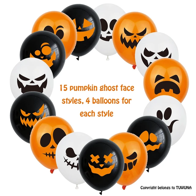 Alt view image 3 of 7 - 60Pcs Halloween Balloons | Halloween Party Decoration,12 Inch Latex Balloons,15 Styles Pumpkin and Ghost Face Balloon,Kids Birthday Party Supplies