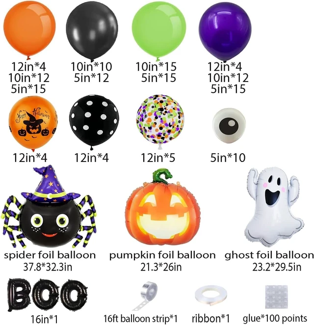 Alt view image 6 of 7 - Halloween Balloon Garland Arch Kit 144PCS with Ghost Pumpkin Spider BOO Foil Balloon Black Orange Green Purple Balloons for Halloween Decorations Balloons Party Supplies