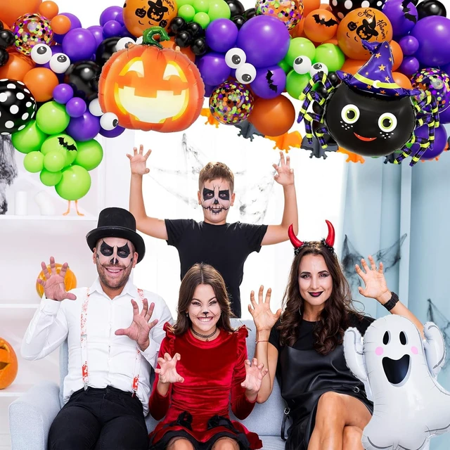 Alt view image 4 of 7 - Halloween Balloon Garland Arch Kit 144PCS with Ghost Pumpkin Spider BOO Foil Balloon Black Orange Green Purple Balloons for Halloween Decorations Balloons Party Supplies