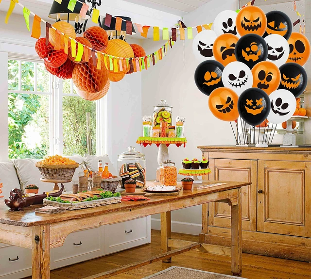 Alt view image 7 of 7 - 60Pcs Halloween Balloons | Halloween Party Decoration,12 Inch Latex Balloons,15 Styles Pumpkin and Ghost Face Balloon,Kids Birthday Party Supplies