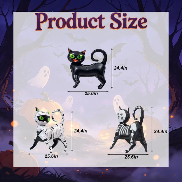 Alt view image 2 of 7 - 3 Pack Black Cat Balloons, 3D Standing Halloween Balloons, Mummy Skeleton Cat Decorations for 90s Halloween Decorations Trick or Treat Party Supplies