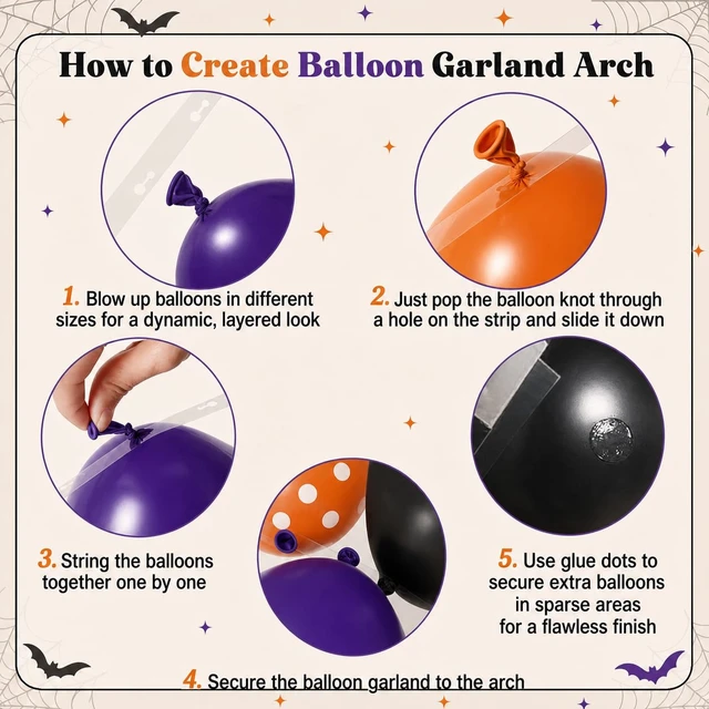 Alt view image 6 of 6 - Orange Purple Black Balloon Fringe Curtains for Halloween Party Decorations | Include Happy Halloween Foil Balloons, Orange Black Polka Dot Balloons Confetti Balloons, Black Eyeball Long Balloons