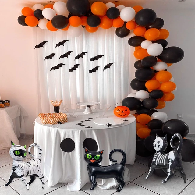 Alt view image 4 of 7 - 3 Pack Black Cat Balloons, 3D Standing Halloween Balloons, Mummy Skeleton Cat Decorations for 90s Halloween Decorations Trick or Treat Party Supplies