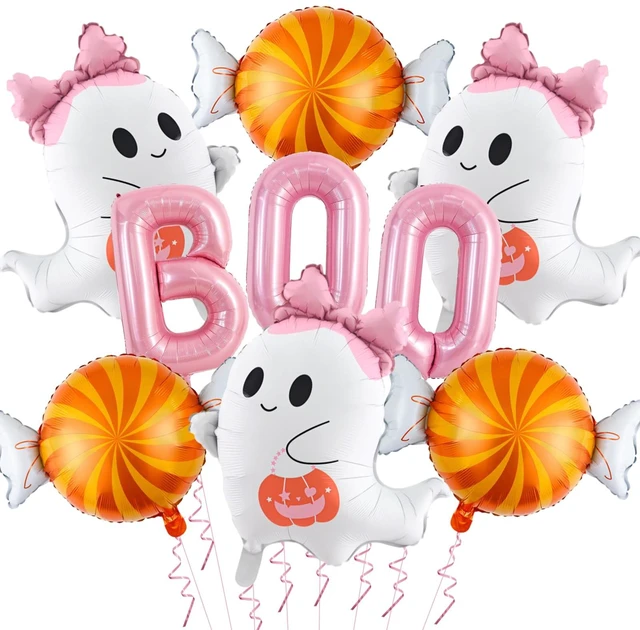 Main image of 9Pcs Halloween Balloons, Pink Boo Balloons for Halloween Party Decorations | Pink Bow Ghosts Balloons for Halloween Party Decorations - Boo Candy Balloons for Baby Showe,Halloween Birthday Decorations