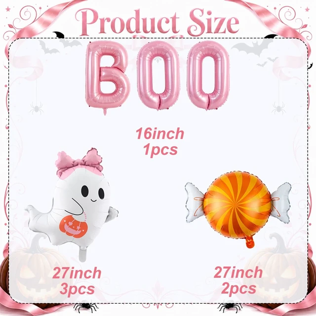 Alt view image 2 of 7 - 9Pcs Halloween Balloons, Pink Boo Balloons for Halloween Party Decorations | Pink Bow Ghosts Balloons for Halloween Party Decorations - Boo Candy Balloons for Baby Showe,Halloween Birthday Decorations