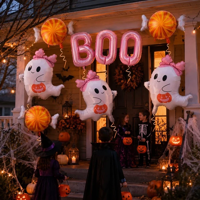 Alt view image 5 of 7 - 9Pcs Halloween Balloons, Pink Boo Balloons for Halloween Party Decorations | Pink Bow Ghosts Balloons for Halloween Party Decorations - Boo Candy Balloons for Baby Showe,Halloween Birthday Decorations