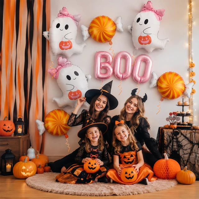Alt view image 6 of 7 - 9Pcs Halloween Balloons, Pink Boo Balloons for Halloween Party Decorations | Pink Bow Ghosts Balloons for Halloween Party Decorations - Boo Candy Balloons for Baby Showe,Halloween Birthday Decorations