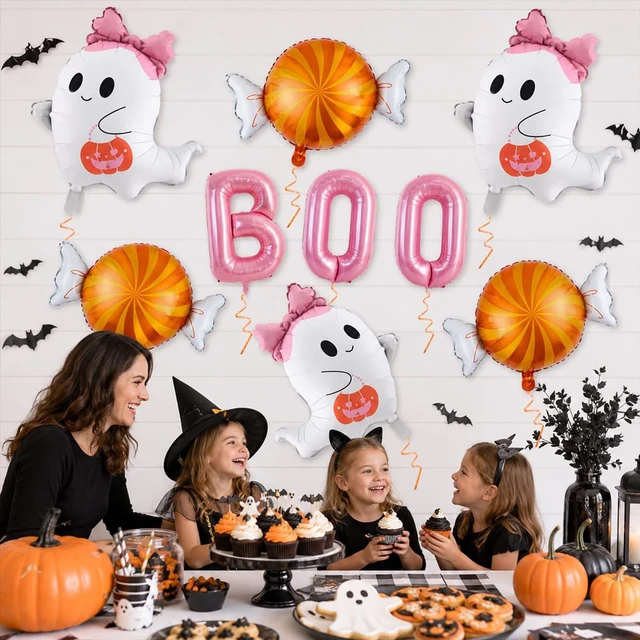 Alt view image 4 of 7 - 9Pcs Halloween Balloons, Pink Boo Balloons for Halloween Party Decorations | Pink Bow Ghosts Balloons for Halloween Party Decorations - Boo Candy Balloons for Baby Showe,Halloween Birthday Decorations