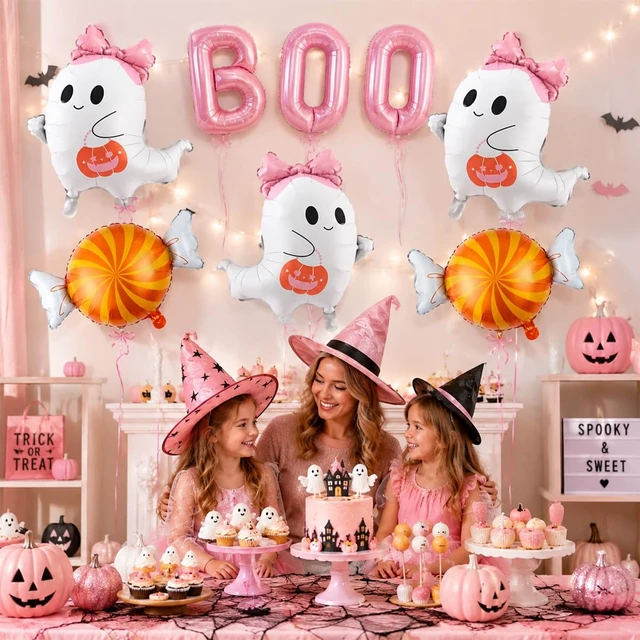 Alt view image 7 of 7 - 9Pcs Halloween Balloons, Pink Boo Balloons for Halloween Party Decorations | Pink Bow Ghosts Balloons for Halloween Party Decorations - Boo Candy Balloons for Baby Showe,Halloween Birthday Decorations