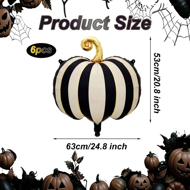 Alt view image 2 of 7 - 6 PCS Halloween Pumpkin Balloons Decorations 24 Inch Pumpkin Foil Balloons | Black White Striped Pumpkin Mylar Balloons for Halloween Party Haunted House Decorations