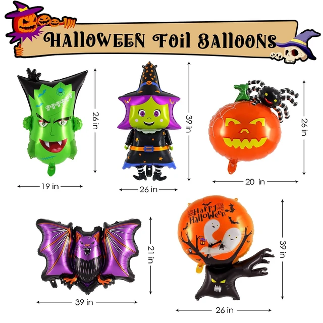Alt view image 2 of 7 - 10 Pcs Halloween Balloons Set, Halloween Foil Balloons Hallow Party Decorations Ghost Pumpkin Witch Bat Spider Monster Mylar Balloon for Hallow Birthday Party Decorations Supplies