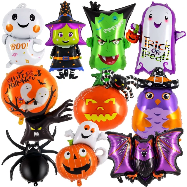 Main image of 10 Pcs Halloween Balloons Set, Halloween Foil Balloons Hallow Party Decorations Ghost Pumpkin Witch Bat Spider Monster Mylar Balloon for Hallow Birthday Party Decorations Supplies