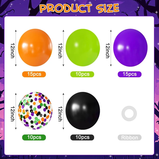 Alt view image 2 of 6 - Orange Purple Green Black Balloons for Halloween Birthday Party Decorations | 60Pcs Halloween Balloons, Confetti Balloons, Halloween Baby Shower Bachelorette Spooky Party Decorations, 12Inch