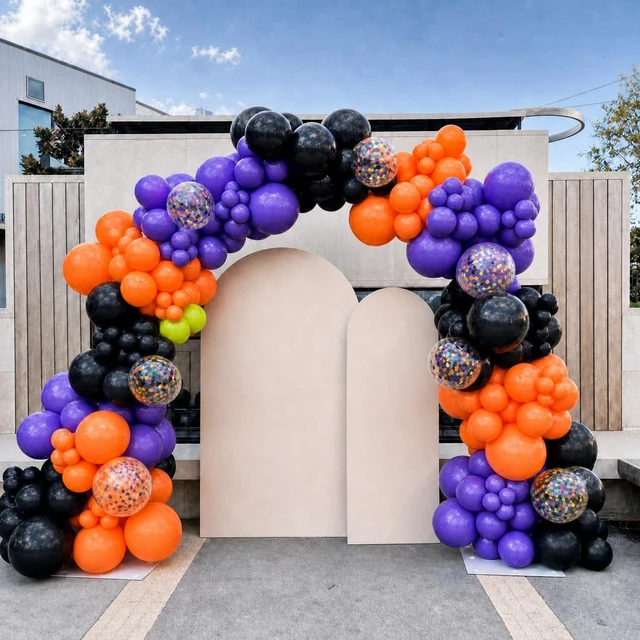 Alt view image 3 of 6 - Orange Purple Green Black Balloons for Halloween Birthday Party Decorations | 60Pcs Halloween Balloons, Confetti Balloons, Halloween Baby Shower Bachelorette Spooky Party Decorations, 12Inch