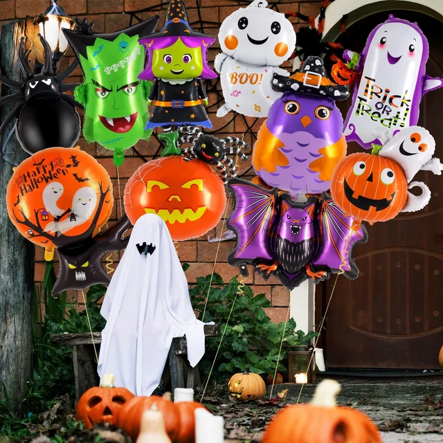 Alt view image 4 of 7 - 10 Pcs Halloween Balloons Set, Halloween Foil Balloons Hallow Party Decorations Ghost Pumpkin Witch Bat Spider Monster Mylar Balloon for Hallow Birthday Party Decorations Supplies