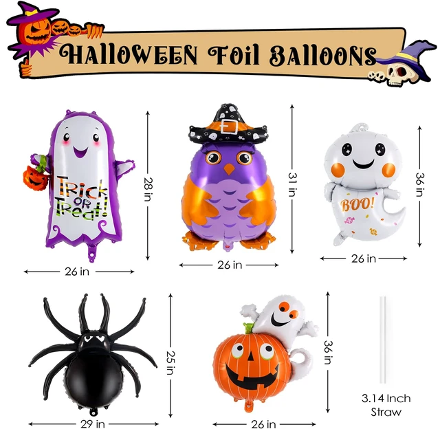 Alt view image 3 of 7 - 10 Pcs Halloween Balloons Set, Halloween Foil Balloons Hallow Party Decorations Ghost Pumpkin Witch Bat Spider Monster Mylar Balloon for Hallow Birthday Party Decorations Supplies