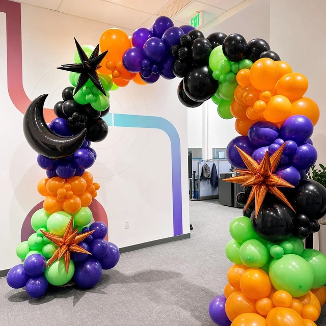 Alt view image 5 of 6 - Orange Purple Green Black Balloons for Halloween Birthday Party Decorations | 60Pcs Halloween Balloons, Confetti Balloons, Halloween Baby Shower Bachelorette Spooky Party Decorations, 12Inch