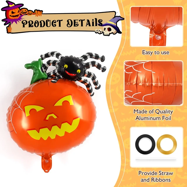 Alt view image 5 of 7 - 10 Pcs Halloween Balloons Set, Halloween Foil Balloons Hallow Party Decorations Ghost Pumpkin Witch Bat Spider Monster Mylar Balloon for Hallow Birthday Party Decorations Supplies