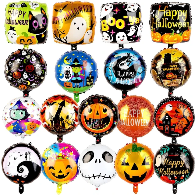 Main image of 18Pcs Halloween Foil Balloons Halloween Aluminum Foil Balloon Mylar Balloons Colorful Foil Balloons, Pumpkin,Ghost,Skull,Monster Tree Foil Balloon for Hallow Bar Home Decor Supplies