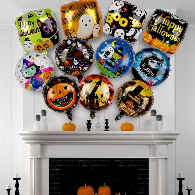 Alt view image 4 of 7 - 18Pcs Halloween Foil Balloons Halloween Aluminum Foil Balloon Mylar Balloons Colorful Foil Balloons, Pumpkin,Ghost,Skull,Monster Tree Foil Balloon for Hallow Bar Home Decor Supplies