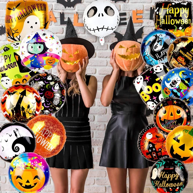 Alt view image 6 of 7 - 18Pcs Halloween Foil Balloons Halloween Aluminum Foil Balloon Mylar Balloons Colorful Foil Balloons, Pumpkin,Ghost,Skull,Monster Tree Foil Balloon for Hallow Bar Home Decor Supplies