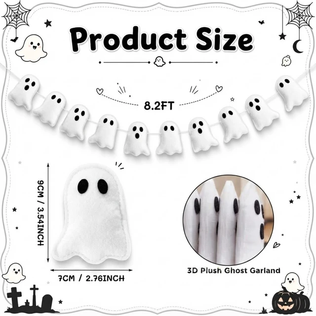 Alt view image 2 of 7 - Halloween Ghost Garland 8.2 ft White 3D Ghost Banner Decor Felt | Cute Spooky Ghost Streamer Hanging String Halloween Decorations for Fireplace Mantel Wall Window Indoor Home Party