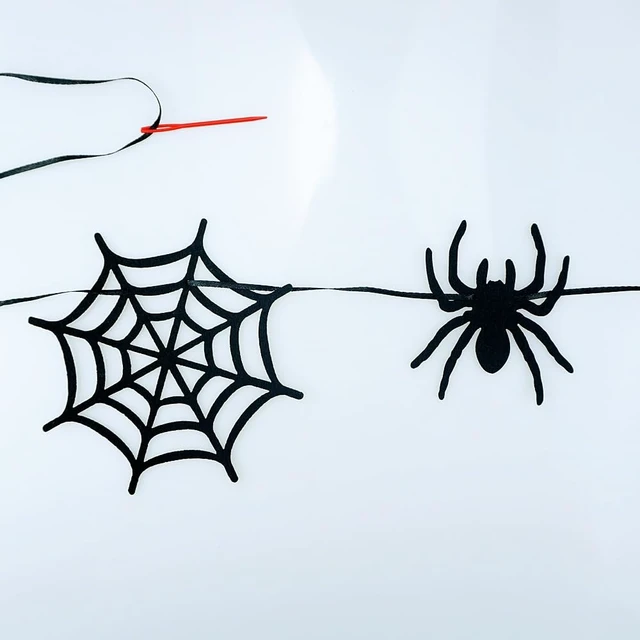 Alt view image 4 of 7 - 2 Pack Spider Web Garland Felt Banner Hanging Spider Web Decorations for Halloween Home House Fireplace Decorations