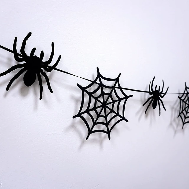 Alt view image 7 of 7 - 2 Pack Spider Web Garland Felt Banner Hanging Spider Web Decorations for Halloween Home House Fireplace Decorations