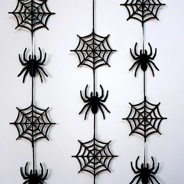 Alt view image 5 of 7 - 7 Pack Felt Spider Garlands Halloween Hanging Spider Web Garlands | 7 Pack Felt Spider Garlands Hanging Spider Web Black Halloween Decorations Bulk for House Home Decorations