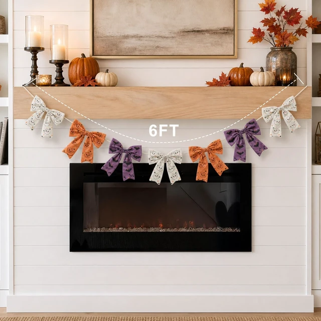 Alt view image 3 of 5 - Halloween Decorations - Halloween Garland -6.5 Ft Cotton Bow Garland - Cute Room Decor for Home Party Office - Ghost Pumpkin Bat Decoration for Table Door Mantel Window Wall