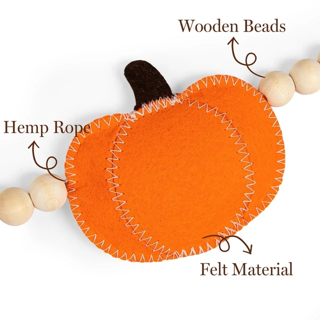 Alt view image 3 of 7 - Fall Decorations for Home Handmade Felt Pumpkin Maple Leaf Beads Garland | Rustic Fall Decor Farmhouse Felt Pumpkin Maple Leaf Beads Banner for Mantle Wall Thanksgiving Reusable Pre-assembled