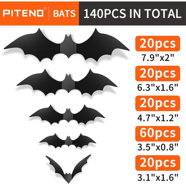 Alt view image 2 of 6 - 140Pcs Bats Halloween Decorations Party Supplies, Realistic PVC 3D Black Scary Bat Stickers for Creepy Home Decor Halloween Party Decorations DIY Wall Window Decal Bathroom Indoor