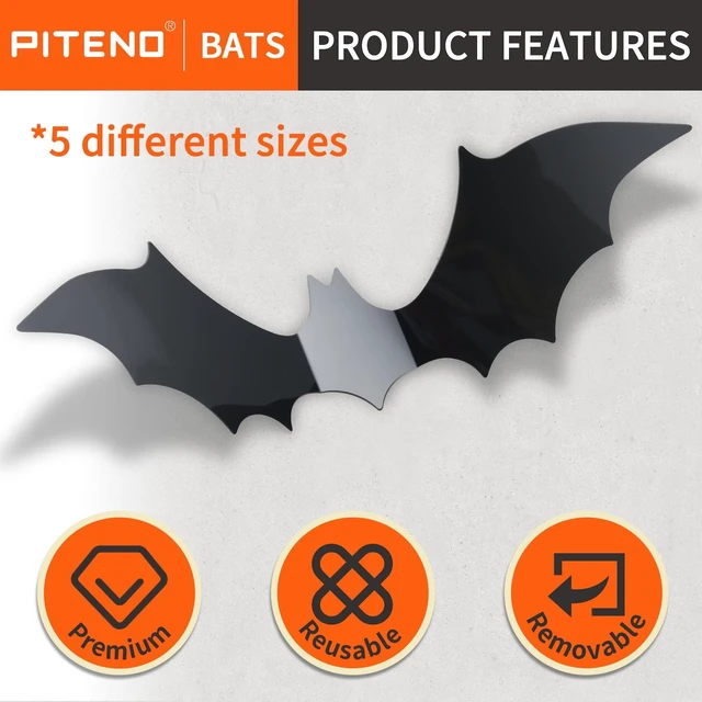 Alt view image 3 of 6 - 140Pcs Bats Halloween Decorations Party Supplies, Realistic PVC 3D Black Scary Bat Stickers for Creepy Home Decor Halloween Party Decorations DIY Wall Window Decal Bathroom Indoor