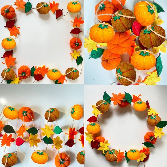 Alt view image 3 of 7 - Felt Pumpkin Garland, Pumpkin Set, Pumpkin Decoration, Fall Garland, Seasonal Festive Indoor Outdoor Home Decoration for Mantle Halloween Thanksgiving Day Autumnal Bunting Sign Fall Party Supplies