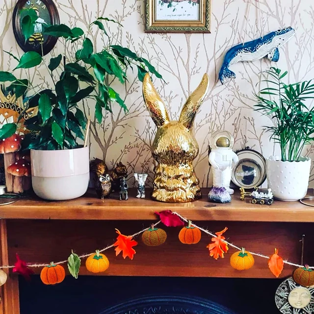 Alt view image 5 of 7 - Felt Pumpkin Garland, Pumpkin Set, Pumpkin Decoration, Fall Garland, Seasonal Festive Indoor Outdoor Home Decoration for Mantle Halloween Thanksgiving Day Autumnal Bunting Sign Fall Party Supplies