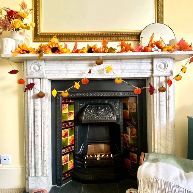 Alt view image 7 of 7 - Felt Pumpkin Garland, Pumpkin Set, Pumpkin Decoration, Fall Garland, Seasonal Festive Indoor Outdoor Home Decoration for Mantle Halloween Thanksgiving Day Autumnal Bunting Sign Fall Party Supplies