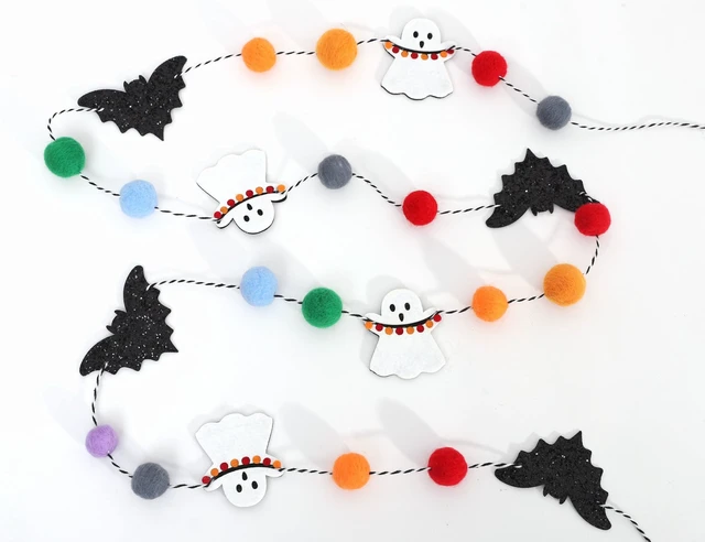 Main image of Felt Bat Ghost Garland, Spooky Halloween Party Decorations | Spooky Banner with Colorful Felt Balls, Halloween Wall Mantel Hanging Garland, Black Bat White Ghost Photo Backdrop