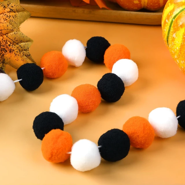 Alt view image 3 of 7 - 4 Pack 26.3 Ft Halloween Pom Pom Garlands Decorations | Halloween 30 Balls Garland, Black Orange White Felt Ball Hanging Garlands, for Autumn Xmas Party Home Wall Decor Supplies