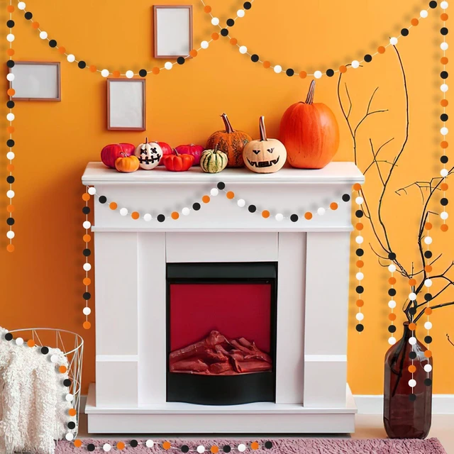 Alt view image 6 of 7 - 4 Pack 26.3 Ft Halloween Pom Pom Garlands Decorations | Halloween 30 Balls Garland, Black Orange White Felt Ball Hanging Garlands, for Autumn Xmas Party Home Wall Decor Supplies
