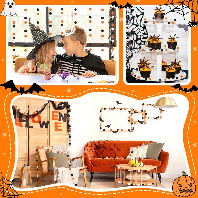 Alt view image 7 of 7 - 4 Pack 26.3 Ft Halloween Pom Pom Garlands Decorations | Halloween 30 Balls Garland, Black Orange White Felt Ball Hanging Garlands, for Autumn Xmas Party Home Wall Decor Supplies