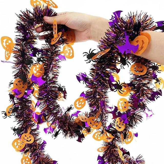 Main image of Halloween Garland Decorations,52Ft Pumpkin Bats Spider Garland Decor | Halloween Decorations Outdoor, PVC Material, Change The Shape, Reuse, Lightweight, Convenient Storage Without Taking Up Space