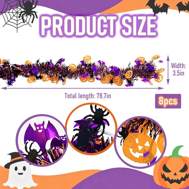 Alt view image 2 of 5 - Halloween Garland Decorations,52Ft Pumpkin Bats Spider Garland Decor | Halloween Decorations Outdoor, PVC Material, Change The Shape, Reuse, Lightweight, Convenient Storage Without Taking Up Space