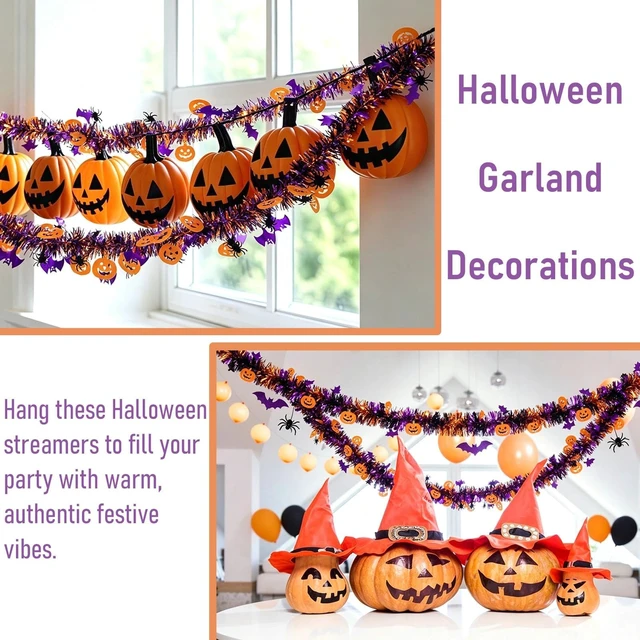 Alt view image 4 of 5 - Halloween Garland Decorations,52Ft Pumpkin Bats Spider Garland Decor | Halloween Decorations Outdoor, PVC Material, Change The Shape, Reuse, Lightweight, Convenient Storage Without Taking Up Space