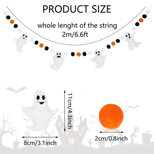 Alt view image 2 of 7 - 6.6 Ft Halloween Theme Banner Different Expressions Cute Ghosts Banner Black White Orange Party Banner Felt Ball Garland for Halloween Haunted Houses Decors Doorways Home Mantel Suppliers